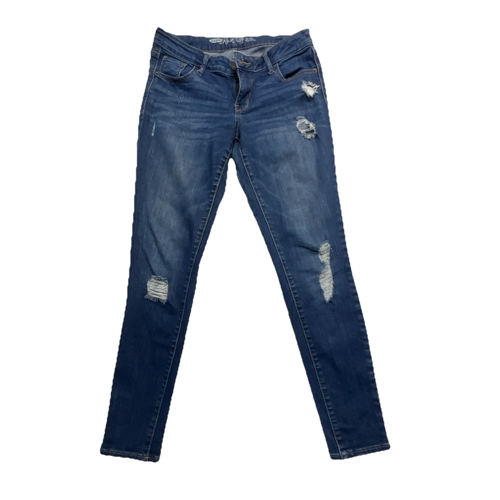 Old Navy The Rockstar Low Rise Skinny Medium Wash Distressed Blue Denim 5-Pocke…